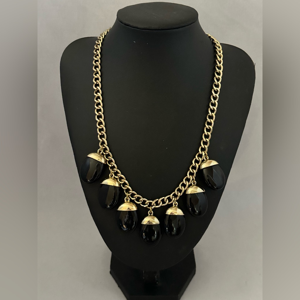 Roberta Chiarella Gold Tone Necklace With Black Acrylic Drops